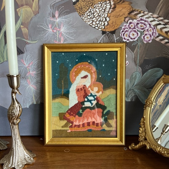 Vintage Other - Vintage Virgin Mary and Baby Jesus Wool Wall Art